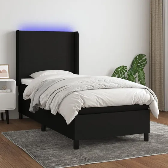 vidaXL kontinentalseng 90x190 cm stof sort med LED-lys