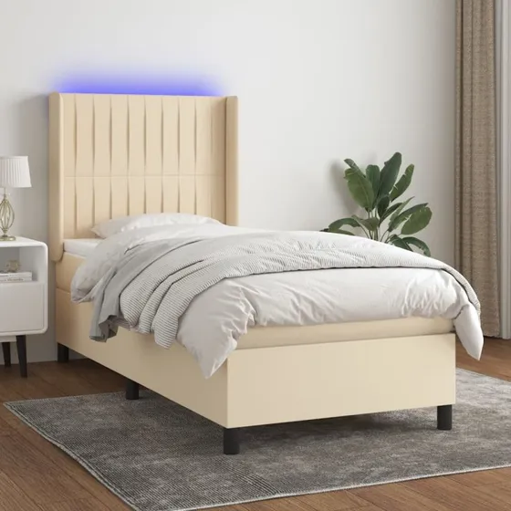 vidaXL Kontinentalseng 100x200 cm stof creme med LED-lys
