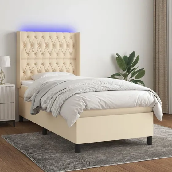vidaXL kontinentalseng 100x200 cm med LED i creme stof