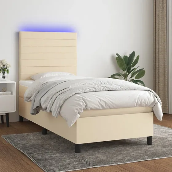 vidaXL kontinentalseng 100x200 cm med LED, creme stof