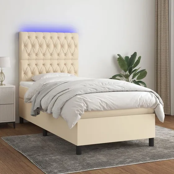 vidaXL kontinentalseng 100x200 cm med LED i creme stof
