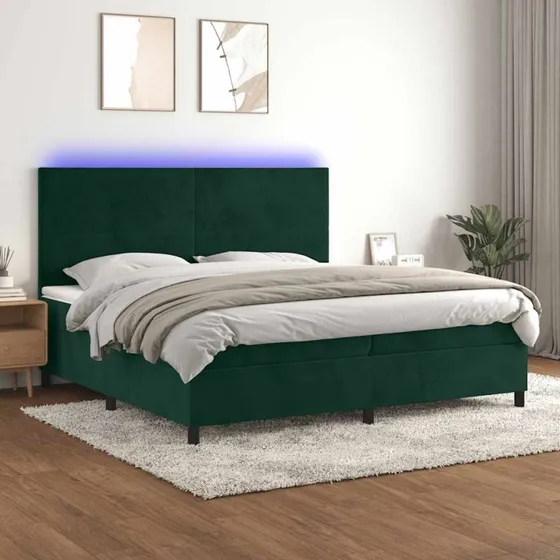vidaXL kontinentalseng med LED-lys 200x200 cm fløjl mørkegrøn