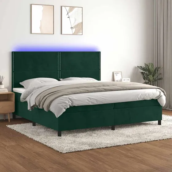 vidaXL kontinentalseng 200x200 cm i fløjl med LED, mørkegrøn