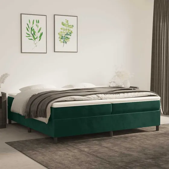 vidaXL Kontinentalseng med madras 200x200 cm fløjl mørkegrøn