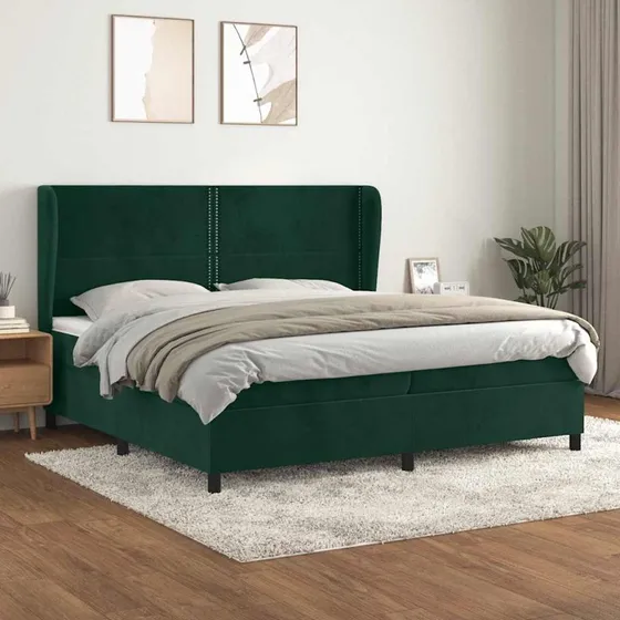 vidaXL kontinentalseng 200x200 cm fløjl mørkegrøn med madras