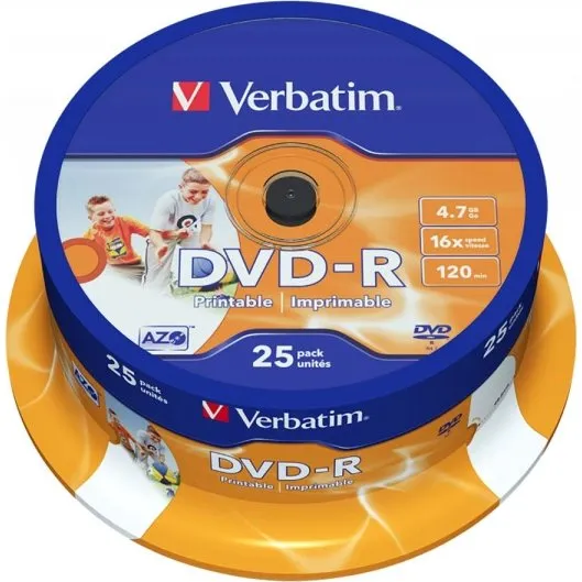 Verbatim DVD-R 4,7 GB 16x Bred Inkjet 25-pakke