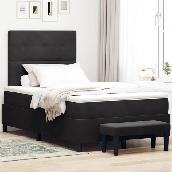 vidaXL Boxspring seng m. madras 120x200 cm – Sort fløjl