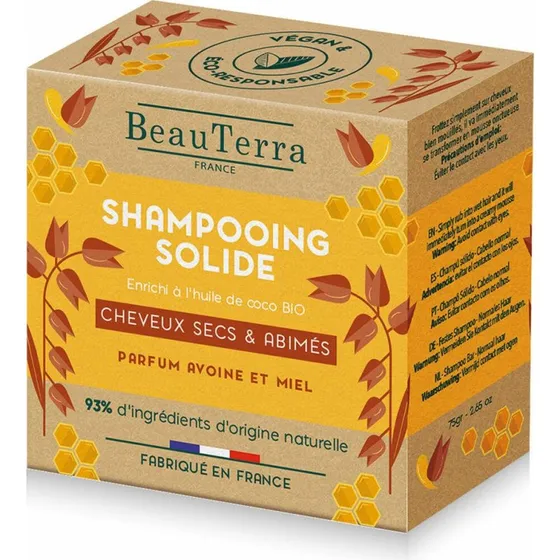 Beauterra Shampoobar Honning & Havre 75 g - til trt og skadet hr
