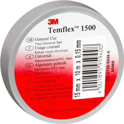 3M Temflex 1500 isolerbånd 15 mm x 10 m – grå