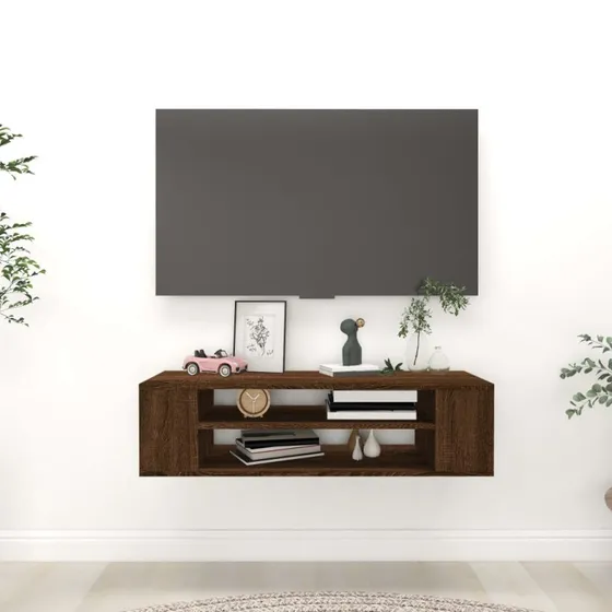 vidaXL væghængt tv-skab 100x30x26,5 cm brun egetræ