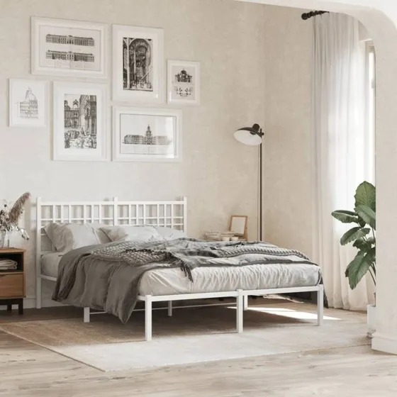 vidaXL sengeramme med sengegavl 135x190 cm metal hvid