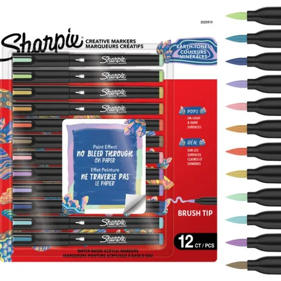 Sharpie Creative Akrylmarker, Earth Tones, Penselspids, 12 stk