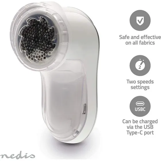 Nedis Fnugfjerner Ledningsfri USB-C Genopladelig Hvid