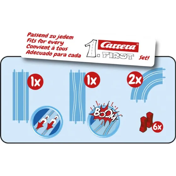 Carrera First Udvidelsessæt (2 lige, 1 smal, 2 buede, 6 støtter)