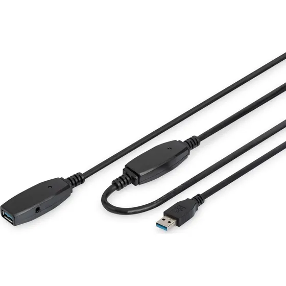 DIGITUS USB-A forlængerkabel 15 m USB 3.2 Gen 1, aktiv, sort