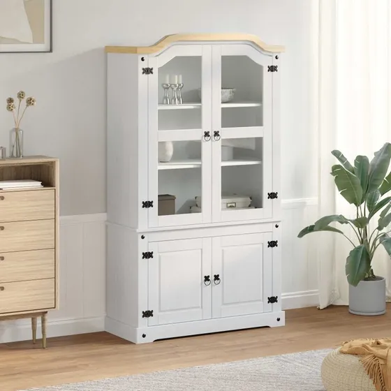 vidaXL Displayskab hvid 103,5 x 42 x 180 cm massiv fyrretr