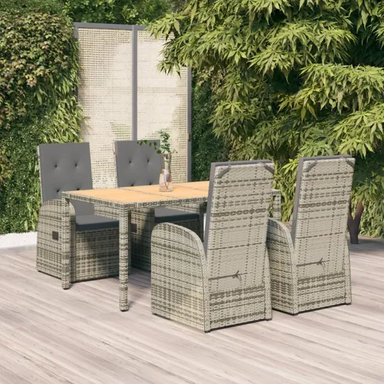 vidaXL havemøbelsæt 5 dele polyrattan grå med hynder, 150 cm