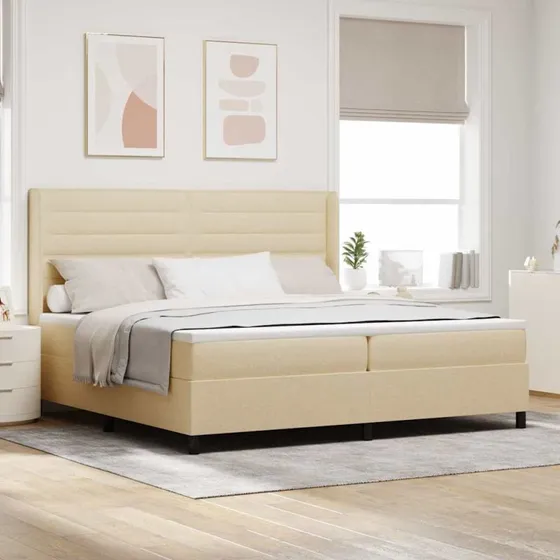 vidaXL Boxspring seng med madras Creme 200x200 cm Stof