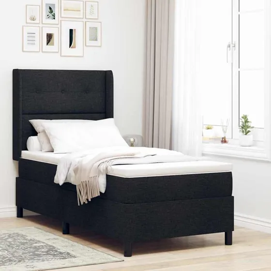 vidaXL Box spring seng med madras og hovedgærde Sort 90 x 190 cm Stof