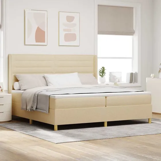 vidaXL Boxspring seng med madras 200 x 200 cm, creme stof