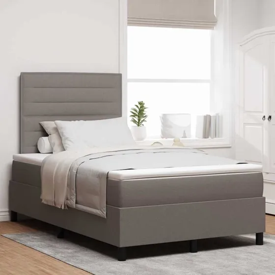 vidaXL Boxspring seng 120x190 cm med LED, gråbrun stof
