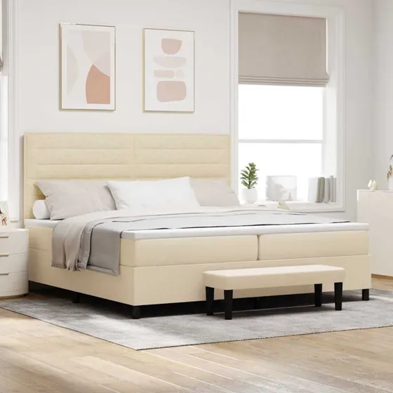 vidaXL Boxspring seng med madras 200x200 cm Creme stof
