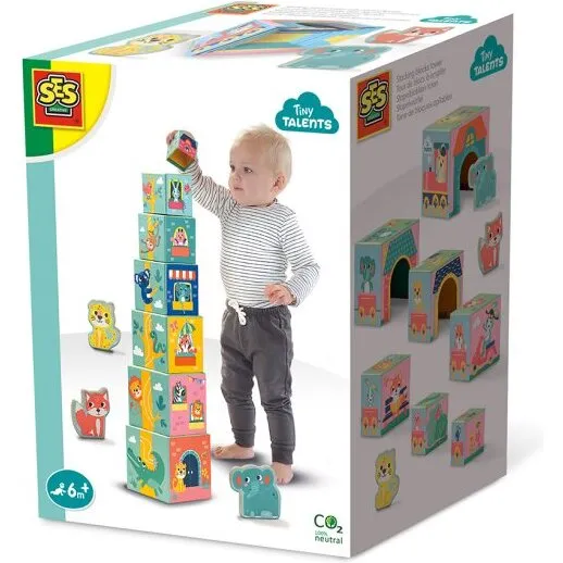 SES Creative Stableklodser - Dyrevenner, 7 klodser + 3 dyr