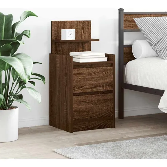 vidaXL sengeborde 2 skuffer 38×34×80 cm brun egetræ (sæt 2)