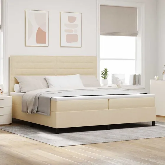 vidaXL Boxspring-seng med madras 200x200 cm Creme Stof