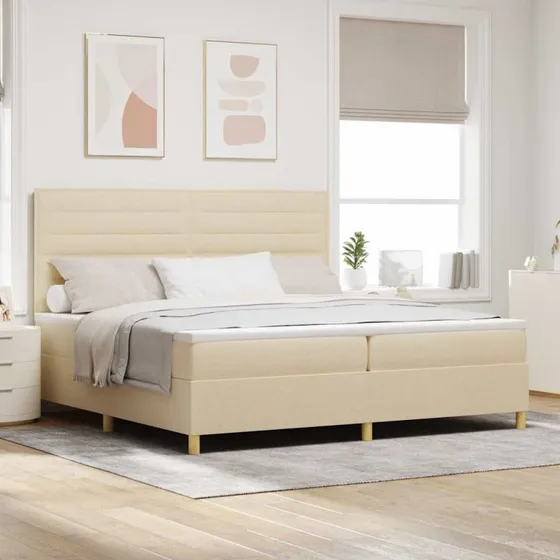 vidaXL Boxspring seng m. madras Creme 200 x 200 cm Stof