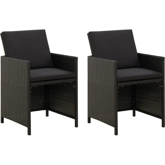 vidaXL Havestole 2 stk. med hynder, polyrattan sort