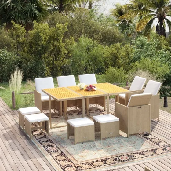 vidaXL Havemøbelsæt 11 dele i beige polyrattan med hynder