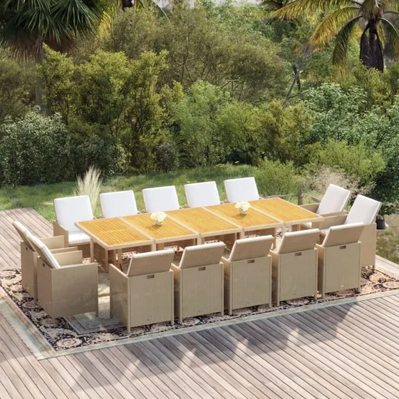 vidaXL Spisebordssæt til haven 15 dele, polyrattan beige