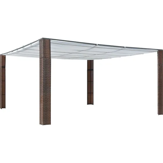 vidaXL Pavillon med tag i polyrattan 400x400x200 cm brun/creme