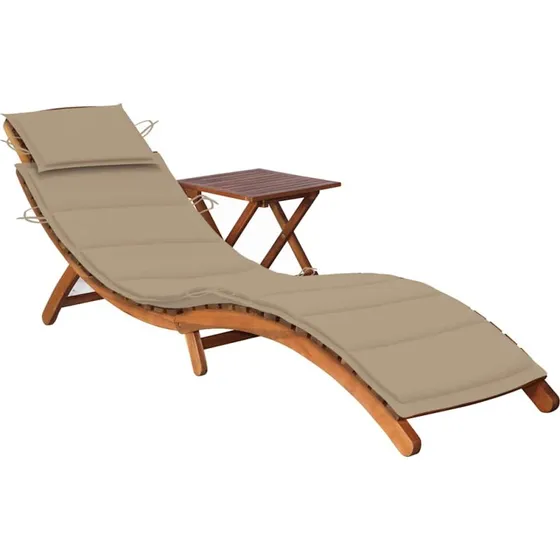 vidaXL liggestol med bord og hynde, massivt akacietræ (beige)