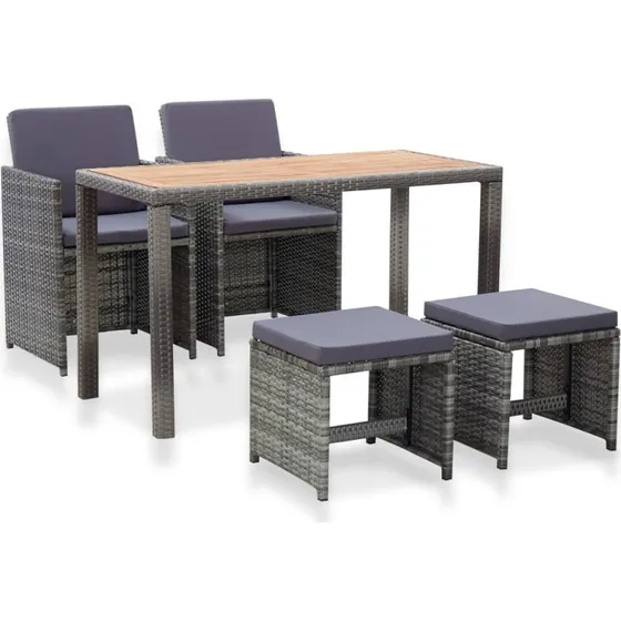 vidaXL 5-dele udendørs spisebordssæt polyrattan & akacietræ, antracit