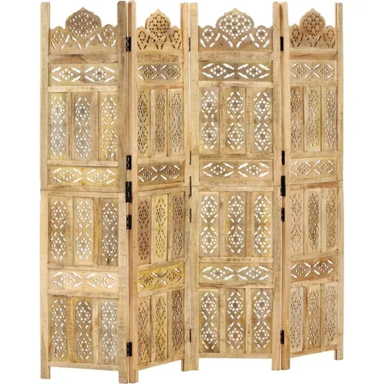 vidaXL 4-panel rumdeler 160 x 165 cm håndskåret mangotræ