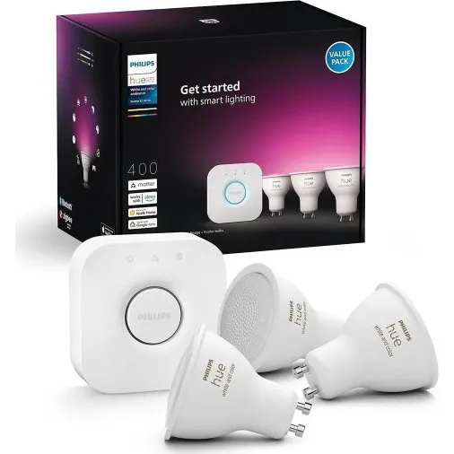 Philips Hue GU10 3-pak med Bridge – White & Color Ambiance