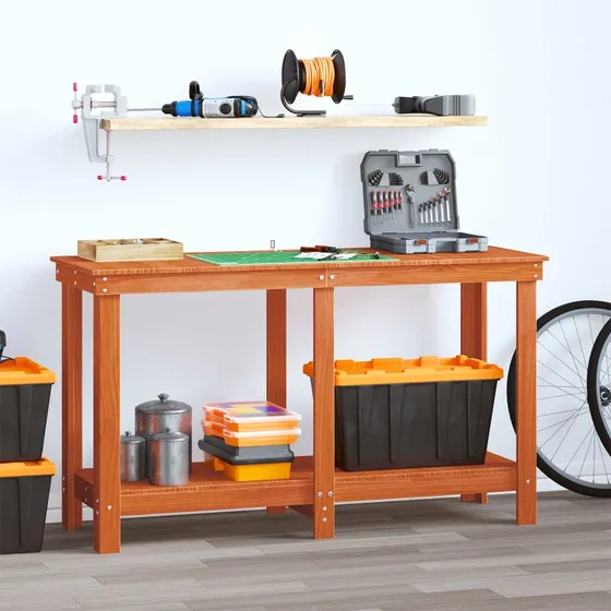vidaXL Arbejdsbnk i massivt fyrretr 140x50x80 cm, voksbrun