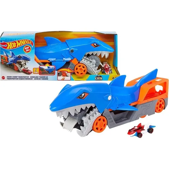 Hot Wheels Shark Chomp Transporter (GVG36) med 1:64 bil