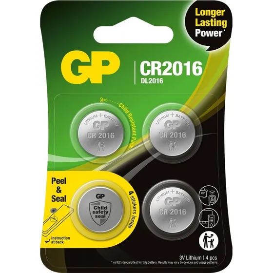 GP CR2016 3V litium knapcelle, 4-pak