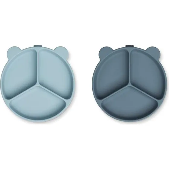 Liewood Stacy ruminddelt sugekopstallerken 2-pak Sea/Whale Blue