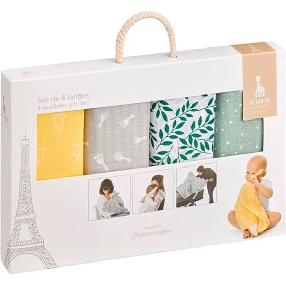 Sophie la Girafe 4-farvet stofble-sæt 70x70 cm