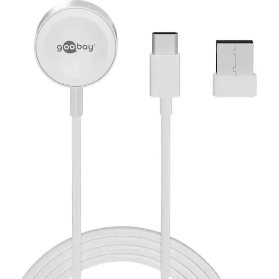 goobay Magnetisk Apple Watch-oplader USB-C med USB-A adapter, hvid