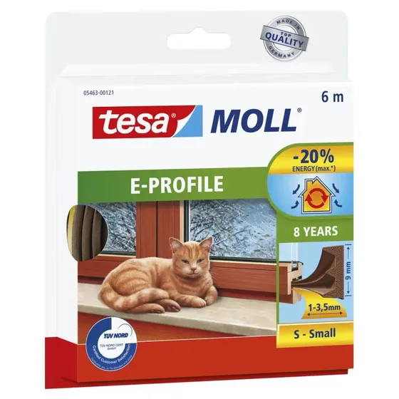 Tesa Ttningsliste E-profil 9 mm x 6 m brun