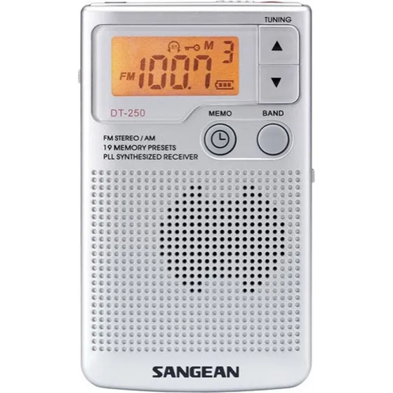 Sangean DT-250 lommeradio, slv (AM/FM/MW, LCD)