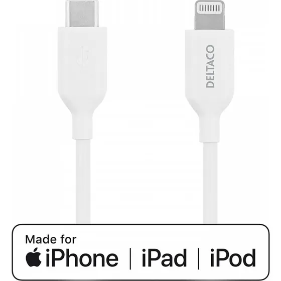 DELTACO USB-C til Lightning MFi ladekabel 1 m - hvid