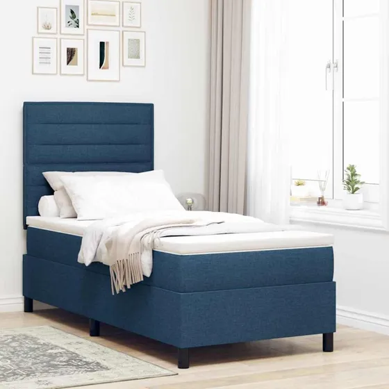 vidaXL Boxspring seng 90x190 cm med pocketmadras og LED, blå