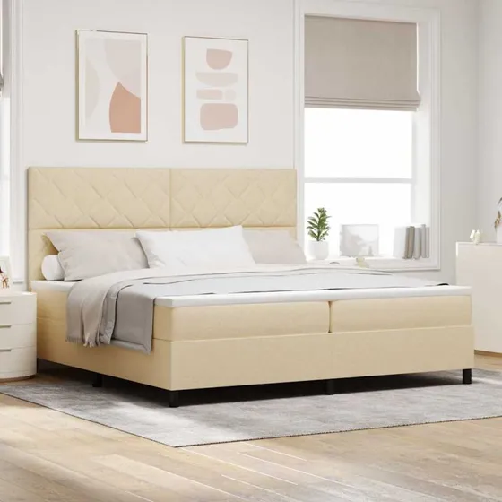 vidaXL Boxspring seng med madras og LED 200x200 cm, creme