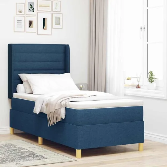 vidaXL Box spring seng med madras og hovedgærde 90x190 Blå